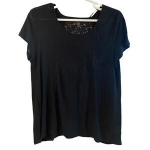 Style & Co. Black Short Sleeve Top with Lace Back Size L
